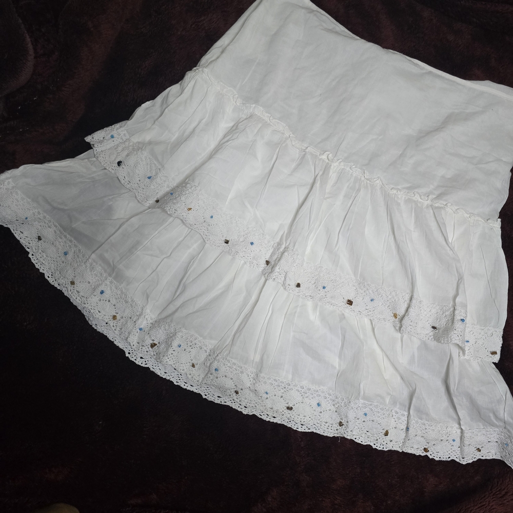 My Michelle White Tiered A-Line Skirt With Beads Vintage